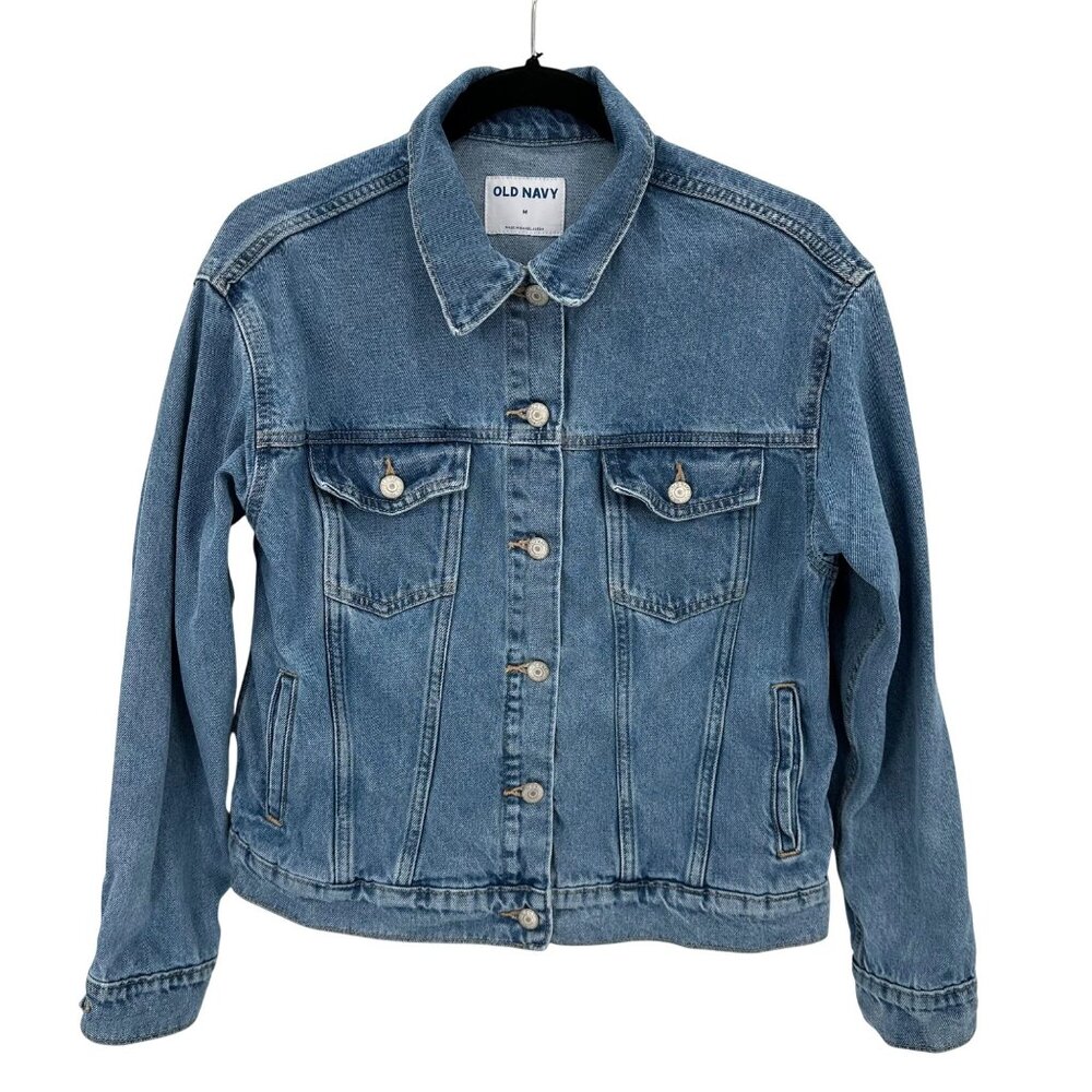 Old Navy Womens Denim Jacket Medium Wash Cotton Relaxed Fit Size M
